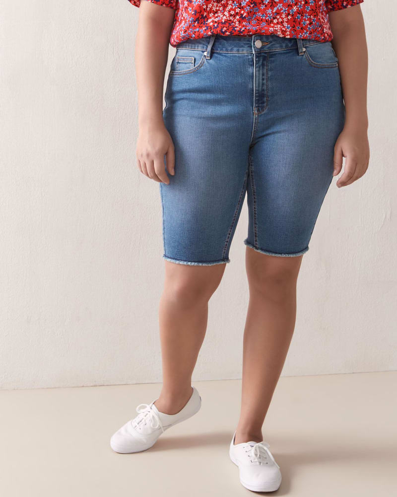 Front of plus size Jenna Denim Bermuda Short by Addition Elle | Dia&Co | dia_product_style_image_id:119350